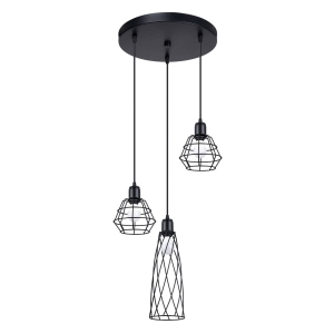 Lampa wisząca trzy stalowe ażurowe klosze w loftowym stylu Sollux Lighting SL.1166 Powder Blue SUBA 3P czarna 3xE27