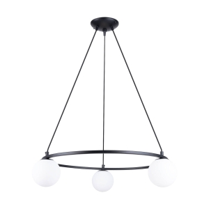 Żyrandol wiszący stalowa czarna rama stożkowa szklane białe kule Sollux Lighting SL.1213 French Sky YOLI 3 3xG9