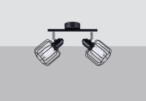 Plafon w stylu loft dwa stalowe ażurowe druciane klosze na listwie Sollux Lighting SL.1115 BELUCI 2 czarny 2xE14