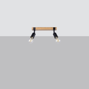 Plafon dwie oprawki stalowe regulowane na drewnianej listwie Sollux Lighting SL.1296 Peach Puff ZUCA 2 czarny 2xE27
