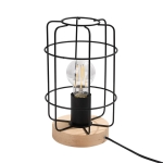 Lampa biurkowa ze stalowym kloszem klatką i drewnianą podstawą Sollux Lighting SL.1265 Peach Puff GOTTO 1xE27