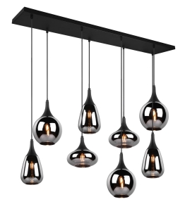 Lampa wisząca designerska osiem szklanych kloszy o różnych kształtach w kolorze chromu Trio Lighting 317000832 Lumina 8xE14