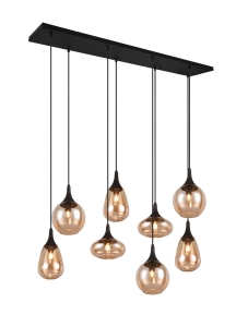 Lampa wisząca designerska osiem szklanych kloszy o różnych kształtach w kolorze bursztynowym Trio Lighting 317000813 Lumina 8xE14