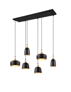Lampa wisząca designerska sześć metalowych kloszy o różnych kształtach czarny matowy Trio Lighting 310500632 Chiraz 6xE14