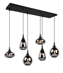 Lampa wisząca designerska sześć szklanych kloszy o różnych kształtach w kolorze chromu Trio Lighting 317000632 Lumina 6xE14