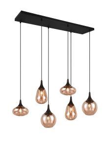 Lampa wisząca designerska sześć szklanych kloszy o różnych kształtach w kolorze bursztynowym Trio Lighting 317000613 Lumina 6xE14