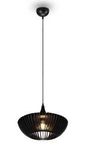 Lampa wisząca z gustownym kloszem z drewnianych listewek czarny mat Trio Lighting 315900132 Colino 1xE27