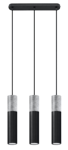 Czarna lampa wisząca z trzema walcami z dodatkiem betonu Sollux Lighting SL.0652 Borgio 3xGU10