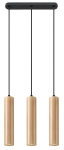 Czarna lampa wisząca z trzema walcami z naturalnego drewna Sollux Lighting SL.0638 Lino 3xGU10