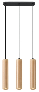 Czarna lampa wisząca z trzema walcami z naturalnego drewna Sollux Lighting SL.0638 Lino 3xGU10