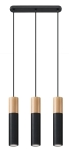 Czarna lampa wisząca z trzema walcami z dodatkiem naturalnego drewna Sollux Lighting SL.0634 Pablo 3xGU10
