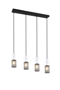 Lampa wisząca na linkach z czterema kloszami czarno białymi Trio Lighting 304300434 Tosh 4xE27