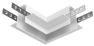 Biały łącznik kątowy 90 stopni metalowy do szyn głębokich podtynkowych magnetycznych Azzardo AZ5461 52 na jedną płytę GK Gips1