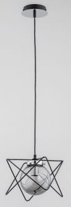 Pojedyncza lampa wisząca do jadalni z przydymionym szklanym kloszem w gwieździstej metalowej ramie Sagito Alfa 60753 E14 90cm x 20cm