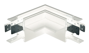 Biały łącznik kątowy zasilający do wąskich szynoprzewodów magnetycznych podtynkowych głębokich Oxyled Miniline 706824 Typ C