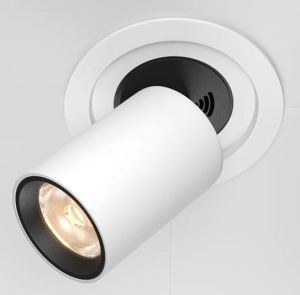 Biało czarna okrągła lampa podtynkowa z wysuwanym regulowanym reflektorem Maytoni DL095-01-10W3K-W Hidden LED 10W 3000K CRI90 24stopnie