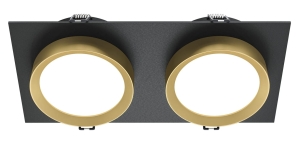 Czarna prostokątna lampa podtynkowa z dwoma złotymi reflektorami Maytoni DL086-02-GX53-SQ-BG Hoop 2xGX53 22cm