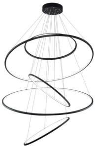 Szeroka i długa czarna lampa wisząca z obręczami ledowymi Azzardo AZ3137 Wheel LED 190W 3000K 120cm