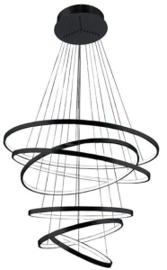 Szeroka i długa czarna lampa wisząca z obręczami ledowymi Azzardo AZ2923 Wheel LED 140W 3000K 85cm