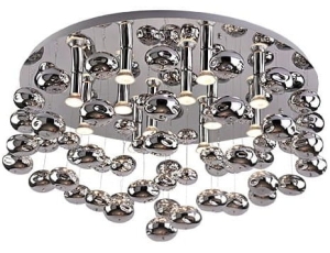Szeroki chromowany plafon z zawieszonymi połyskującymi kuleczkami Azzardo AZ2542 Luvia 12xGU10 80cm