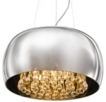 Chromowana lampa wisząca z kryształkami wewnątrz okrągłego klosza Azzardo AZ0700 Burn 6xG9 50cm