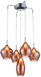 Chromowana lampa wisząca z bursztynowymi szklanymi kloszami Azzardo AZ3172 Amber 5xG9