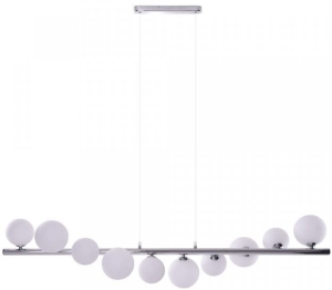 Lampa wisząca długa chromowana listwa z białymi kloszami kulami Azzardo AZ2100 Sybilla 10xG9 120cm