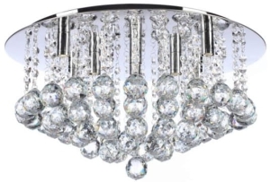 Chromowany okrągły plafon sufitowy z zawieszonymi kryształkami Azzardo AZ1287 Bolla 8xG9 48cm