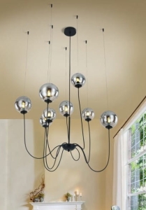 Czarna podwieszana lampa wisząca z grafitowymi kloszami Azzardo AZ2639 Conflux 8xG9