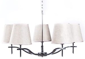 Srebrny szeroki żyrandol z beżowymi materiałowymi abażurami Azzardo AZ0724 Princessa 5xE14 70cm