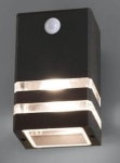 Czarna lampa ścienna zewnętrzna elewacyjna z czujnikiem ruchu Nowodvorski 7017 Rio I Sensor E27 IP54