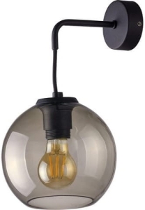 Czarny kinkiet z zawieszonym na ramieniu szklanym dymnym okrągłym kloszem Nowodvorski 9132 Vetro I E27