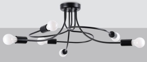 Czarna lampa sufitowa z zaokrąglonymi metalowymi ramionami Sollux Lighting SL.1456 Levar 6xE27 69cm