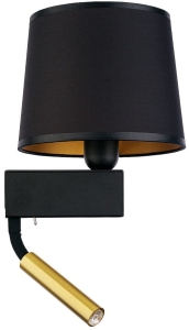 Czarny kinkiet z abażurem i dodatkowym złotym reflektorem Nowodvorski 8213 Chillin II E27 i G9