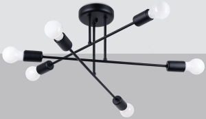 Czarna metalowa lampa sufitowa z podłużnymi poprzecznymi ramionami Sollux Lighting SL.1453 Norah 6xE27 65cm