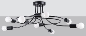Czarna szeroka lampa sufitowa z zaokrąglonymi metalowymi ramionami Sollux Lighting SL.1457 Levar 8xE27 58cm