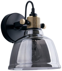 Czarny kinkiet z dymnym przechylanym kloszem i mosiężną nasadą Nowodvorski 9154 Amalfi I E27