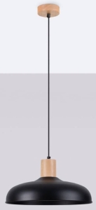 Czarna lampa wisząca do kuchni z dodatkiem drewna Sollux Lighting SL.1324 Indy E27 38cm