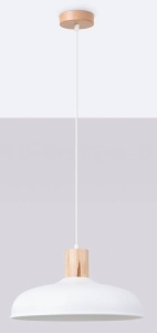 Biała lampa wisząca do kuchni z dodatkiem drewna Sollux Lighting SL.1323 Indy E27 38cm