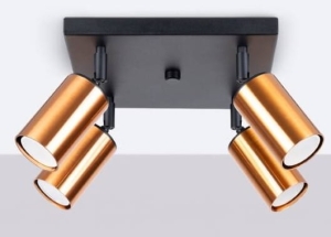 Czarna kwadratowa lampa sufitowa z czterema miedzianymi reflektorami Sollux Lighting SL.1378 Winx 4xGU10 25cm