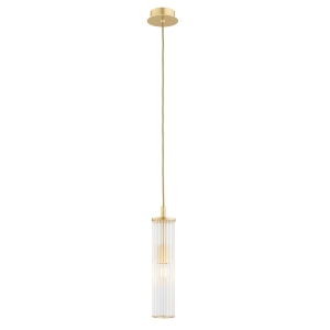 Mosiężna lampa sufitowa z walcowym ryflowanym kloszem Argon 8489 Hampton E14 10cm