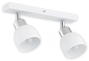 Biała lampa sufitowa z dwoma reflektorami z chromowanymi dodatkami Lemir O2592 P2 BIA Feniks 2xE27 30cm