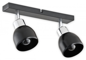 Czarna lampa sufitowa z dwoma reflektorami z chromowanymi dodatkami Lemir O2592 P2 CZA Feniks 2xE27 30cm