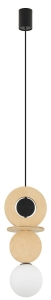 Geometryczna lampa wiszaca okręgi z jasnej sklejki i szklana kula Nowodvorski 11173 Drops Wood G9 16cm