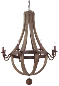Lampa wisząca żyrandol z postarzanego metalu i drewna Ideal Lux 129709 Millennium sp8 8xE14