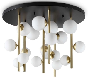 Lampa sufitowa okrągła podstawa szklane kule białe wykończenie satynowy mosiądz Ideal Lux 328393 Perlage pl18 18xG9 75cm