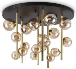 Lampa sufitowa z okrągłą podstawą i bursztynowymi kulami ze szkła Ideal Lux 328379 Perlage pl18 18xG9 75cm
