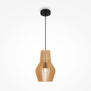 Czarna lampa wisząca z brązowym kloszem z sklejki Maytoni MOD191PL-01W Roots E27 20cm