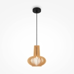 Czarna lampa wisząca z brązowym kloszem z sklejki Maytoni MOD193PL-01W Roots E27 25,5cm