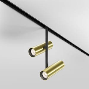 Złota lampa dwie tuby na czarnej nóżce na szynoprzewód magnetyczny Exility Maytoni TR005-4-2X12W-DS-BBS Elti Duo LED 24W 2700-6000K 36stopni Ściemnialna Bluetooth